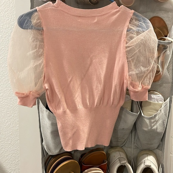 Pink Puff Sleeve Sweater Top - Picture 2 of 5